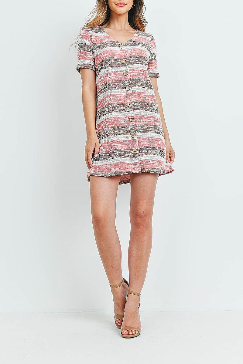 Two tone stripe button front dress (DED6276)