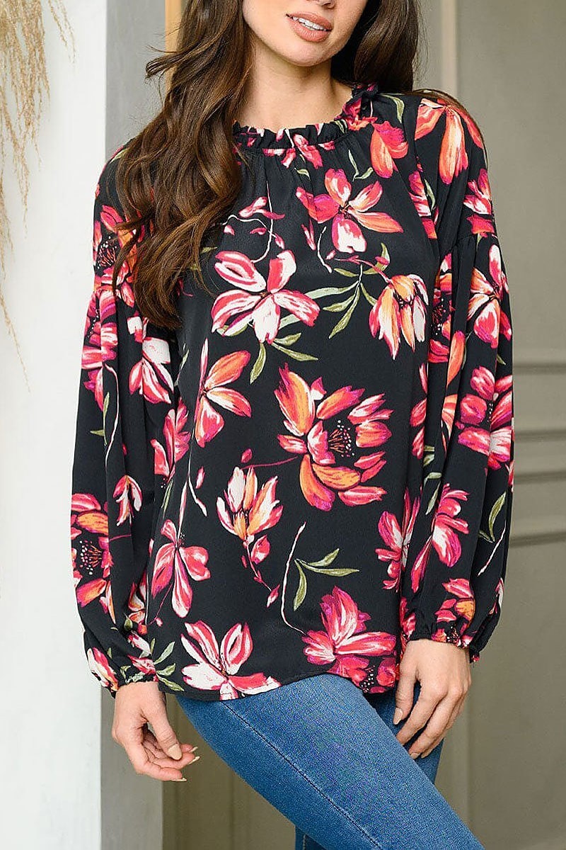 Long sleeve floral print tunic top (EDWT9028)