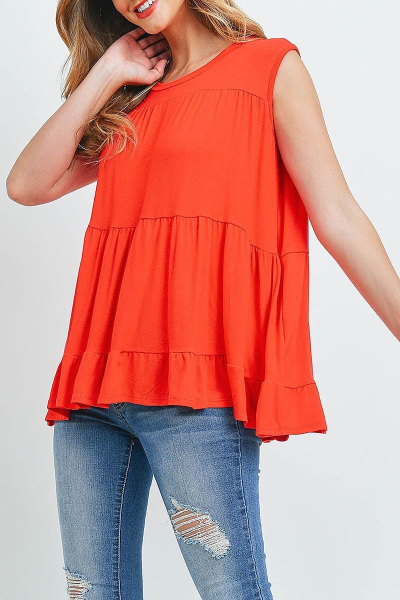 Tiered ruffle solid tank top (ED9878)