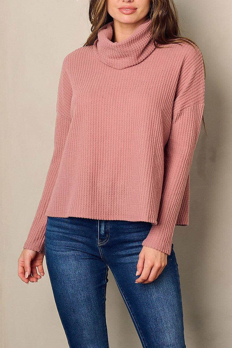 Long sleeve turtle neck waffle detailed top (EFWT2897)