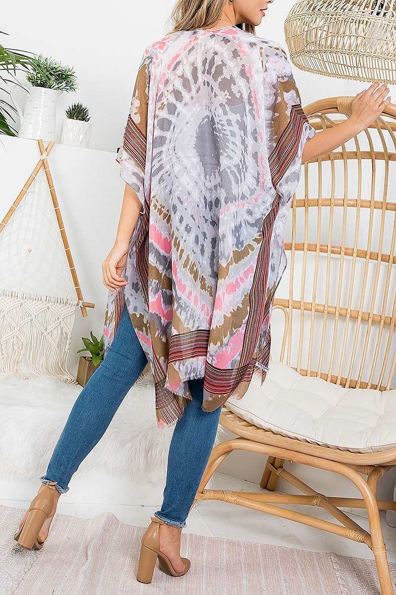 Tie dye bohemian open front kimono (EF3263)