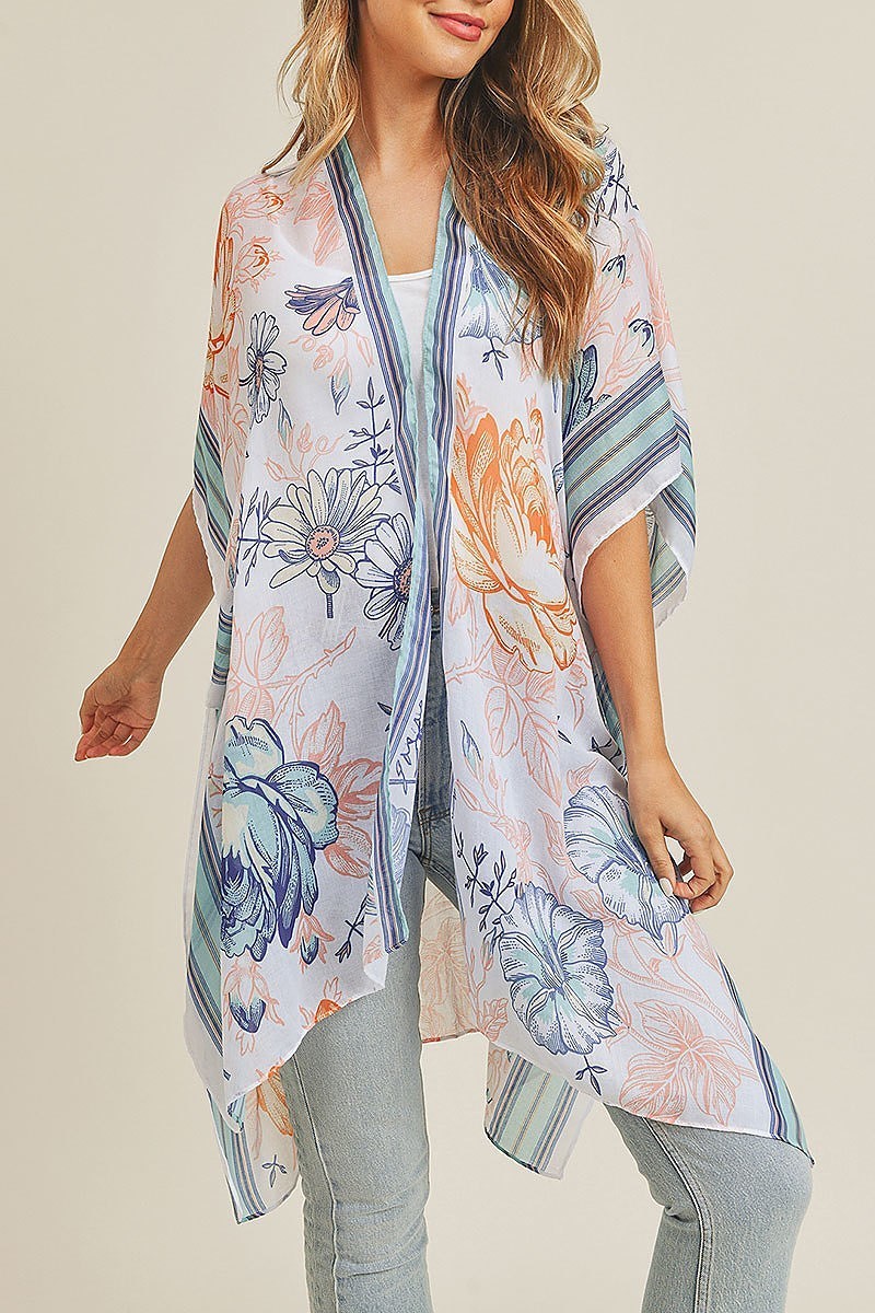 Boho multi flower pattern kimono (EF3404)