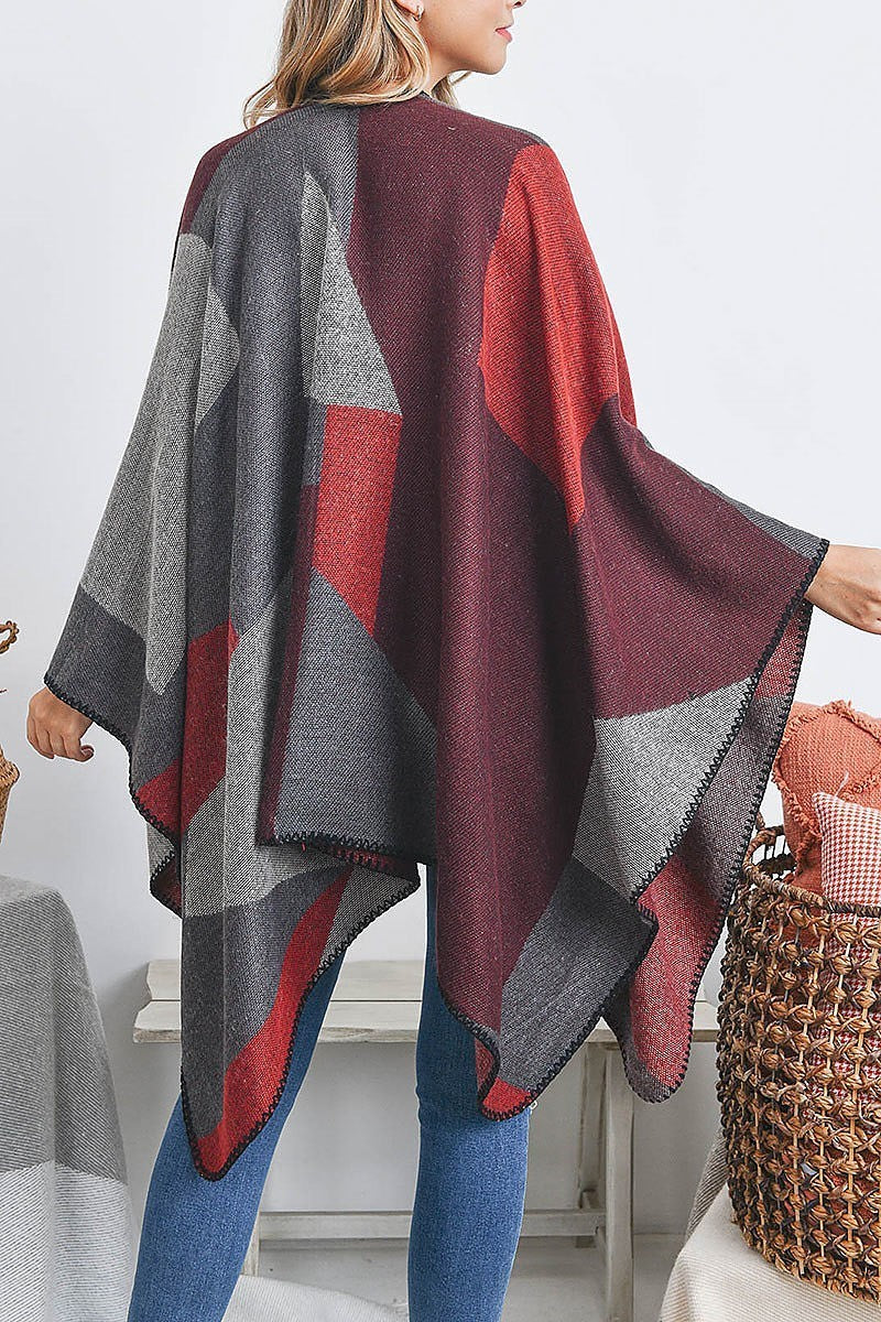 Open front geometric shape print ruana wrap kimono (DGS5504)