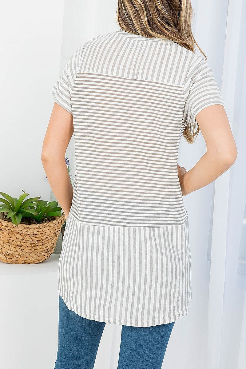 Mix stripe round neck top (EF3804)