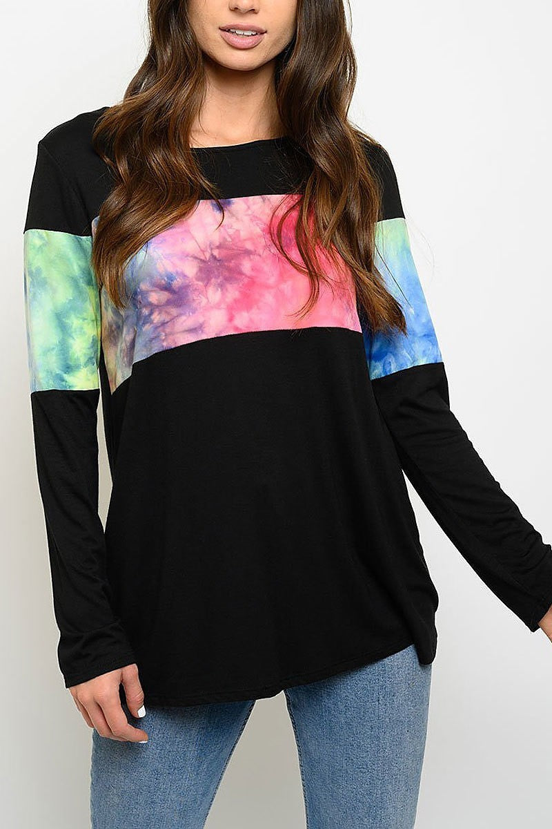 Tie dye tunic long sleeve top (EDWT3072)