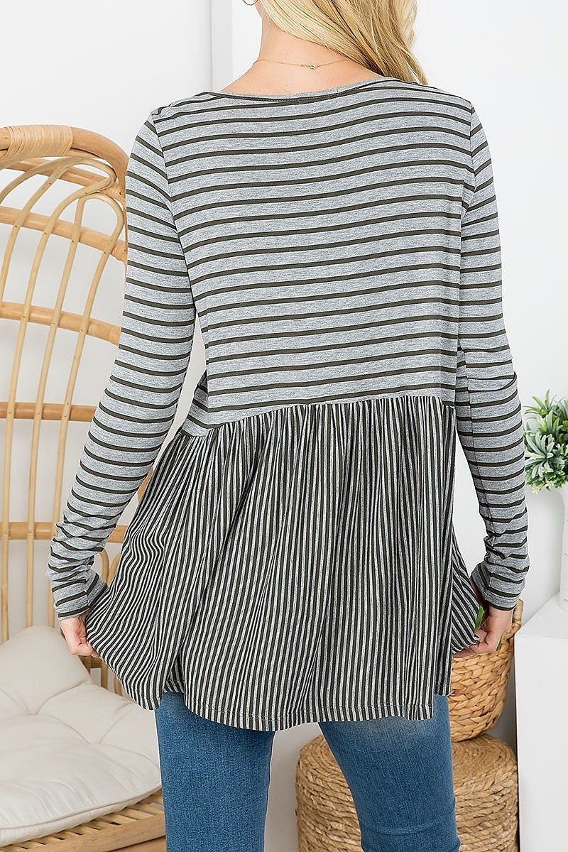 Scoop neck stripe baby doll top (EF4199)