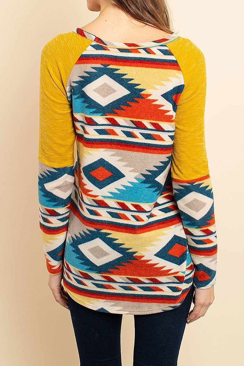 Tribal print color block top (ED8054)