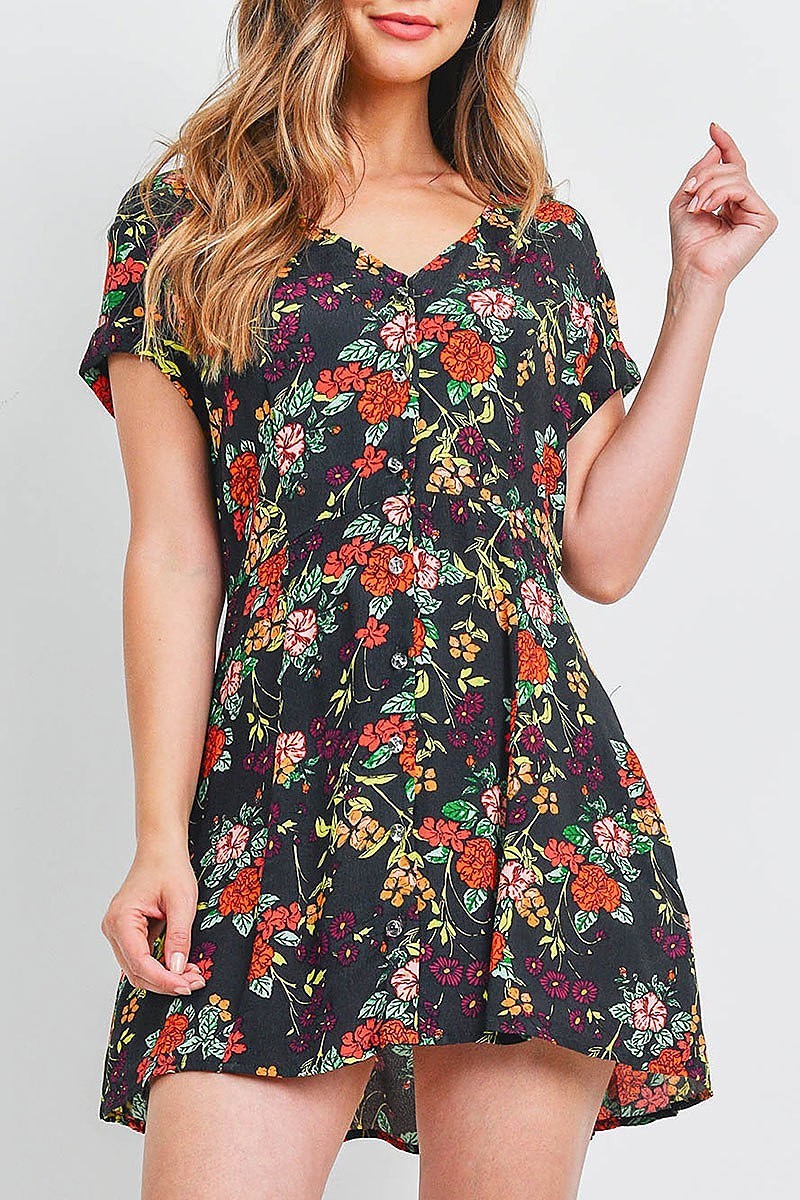 V neck floral print button front (DED6567)