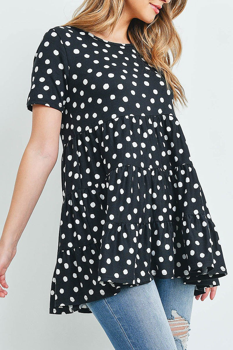 Short sleeves polka dot peplum top (ED9372-1)