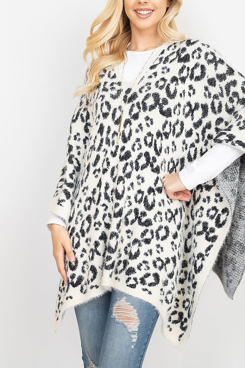 Leopard print sweater poncho (DGS5333)