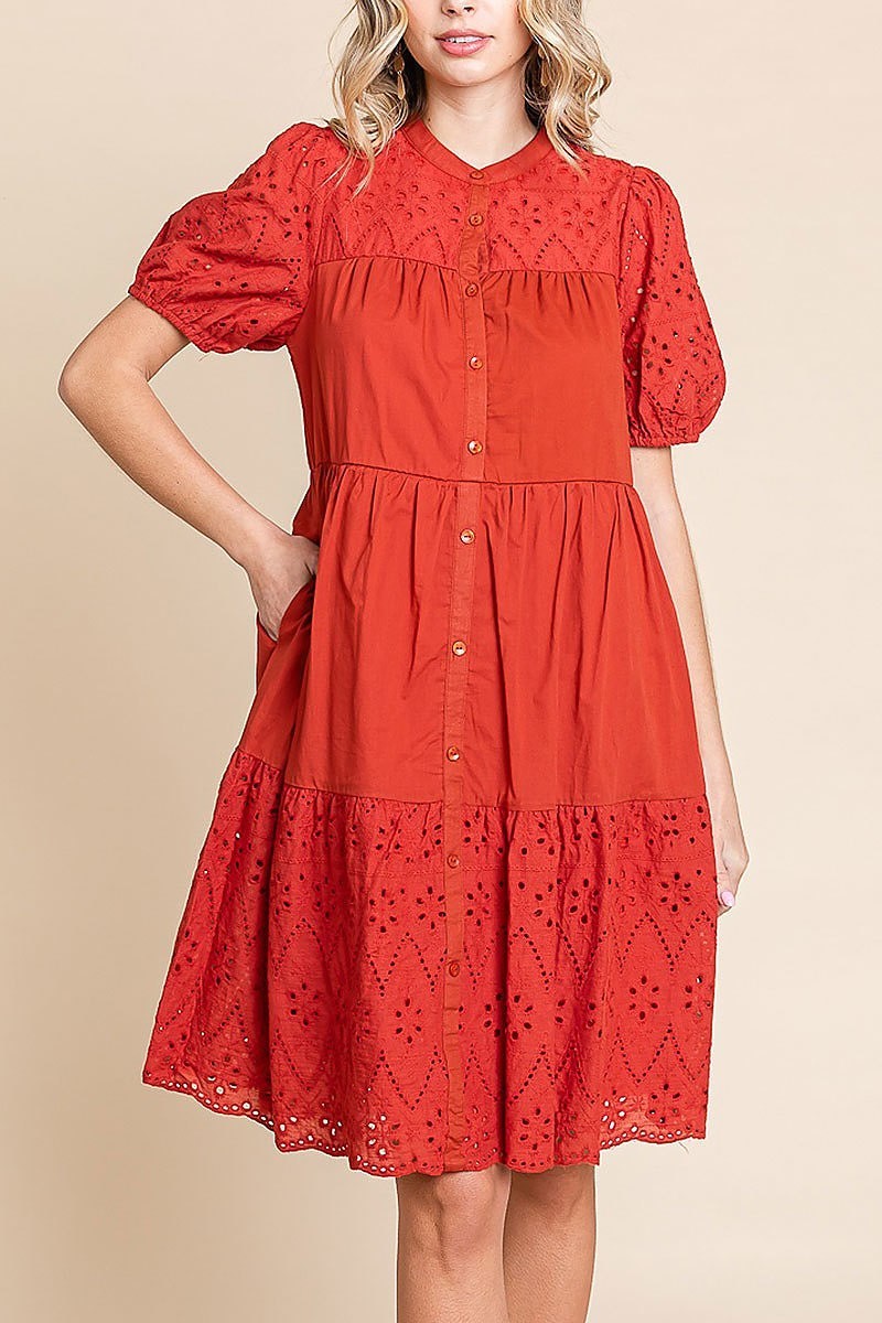 Button up eyelet midi dress (EDH1994)