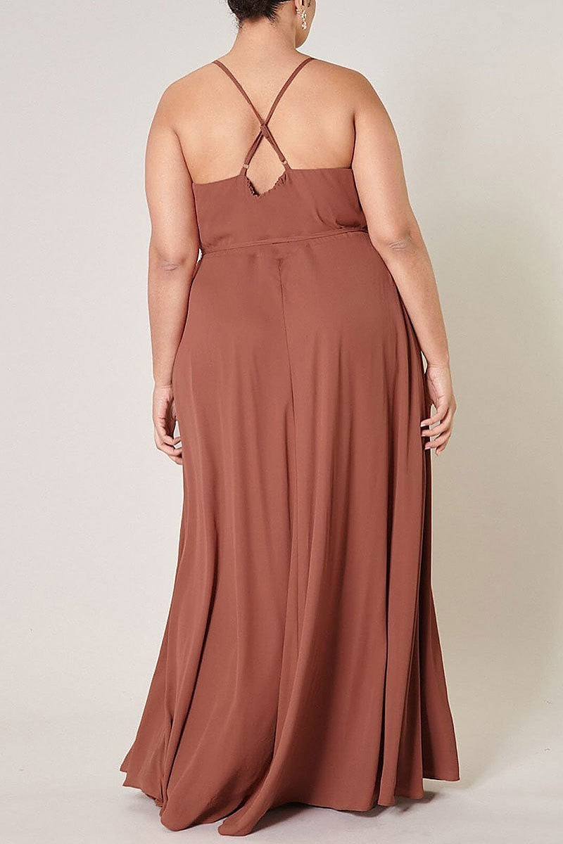 Sleeveless surplice open back maxi dress (EFWT3232)