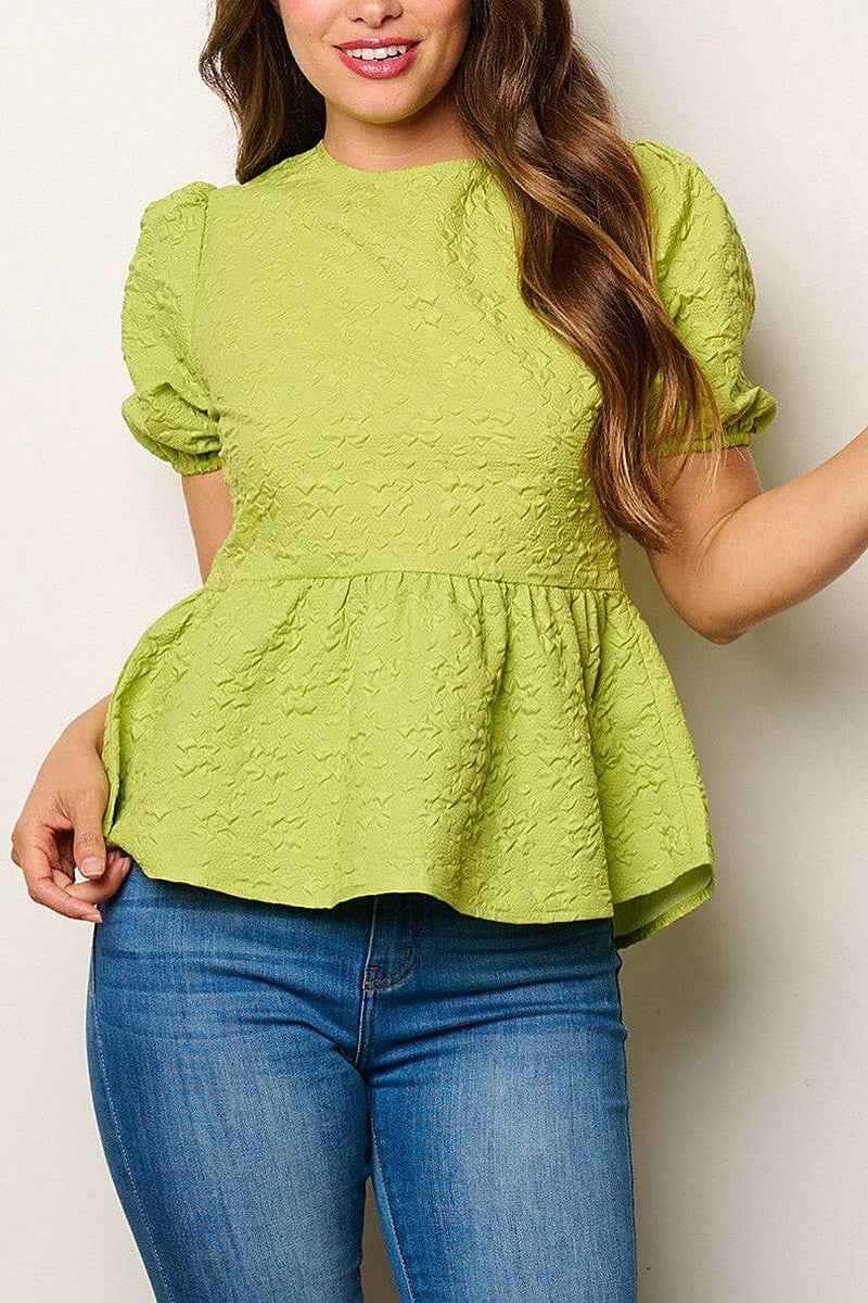 Short puff sleeve peplum blouse top (EFWT8048)