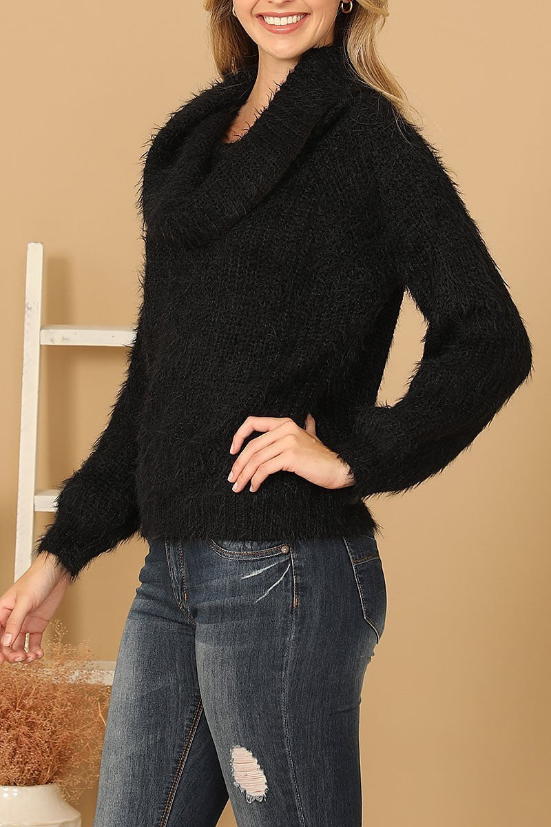 Cowl neck fluffy knitted sweater (DGS6674)