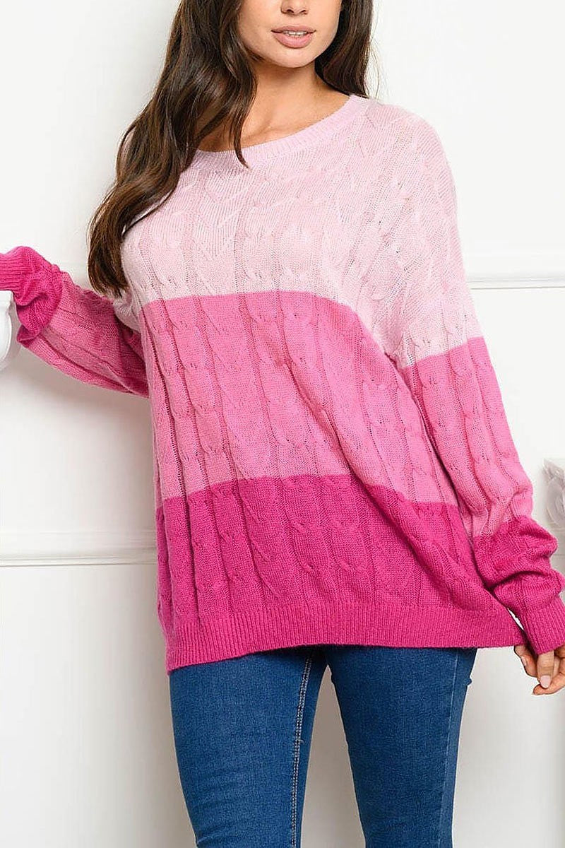 Long sleeve colorblock cable knit sweater (EDWT4048)