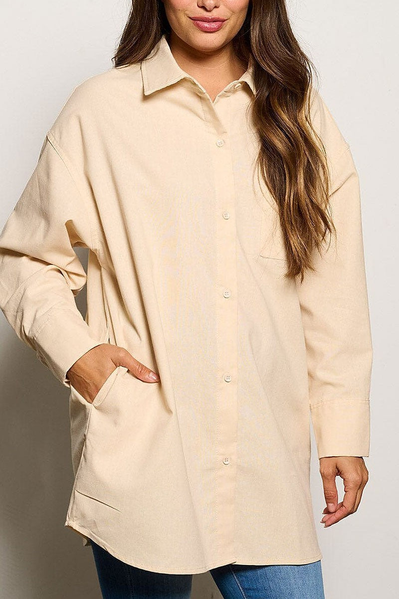 Long sleeve button up oversized top (EGWT1170)