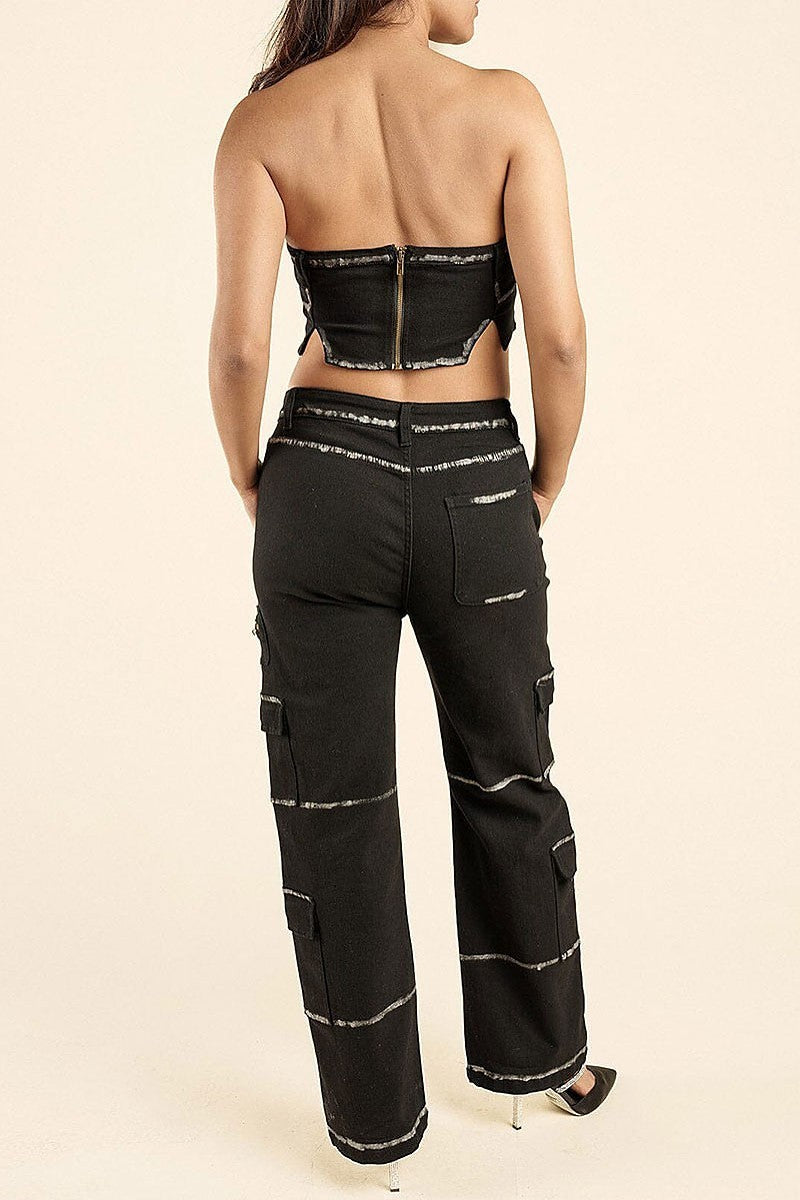 Sleeveless crop top & wide leg pants 2pc.set (EFWT9334)