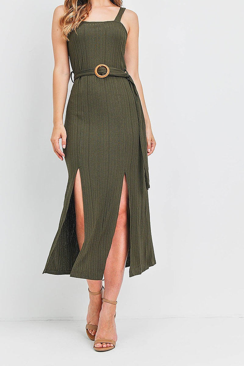 Self belted slit midi dress (DED6654)