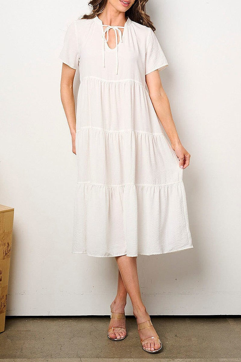 Short sleeve v-neck tiered midi dress (EFWT8857)