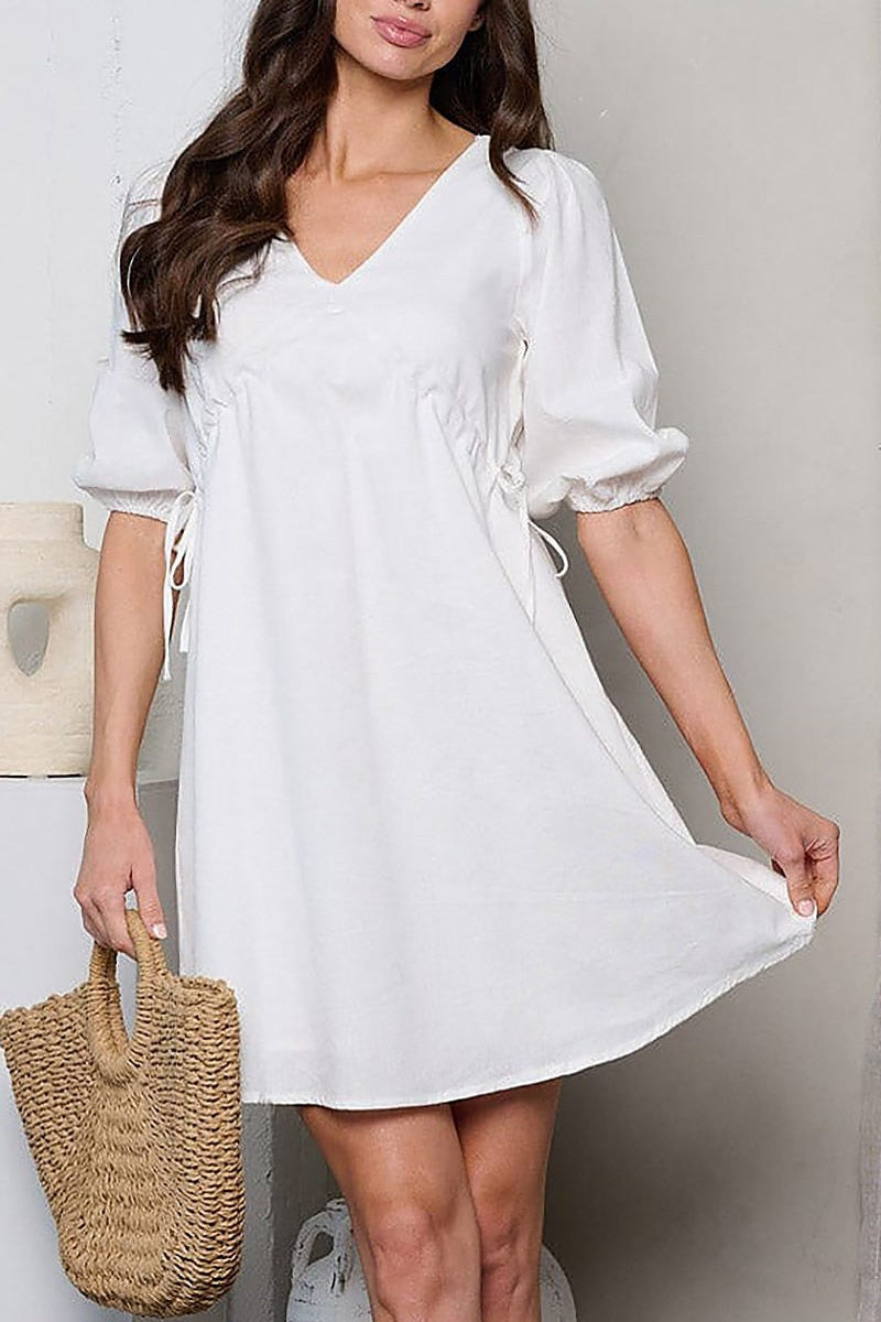 Short sleeve v neck fit and flare mini dress (EFWT1189)