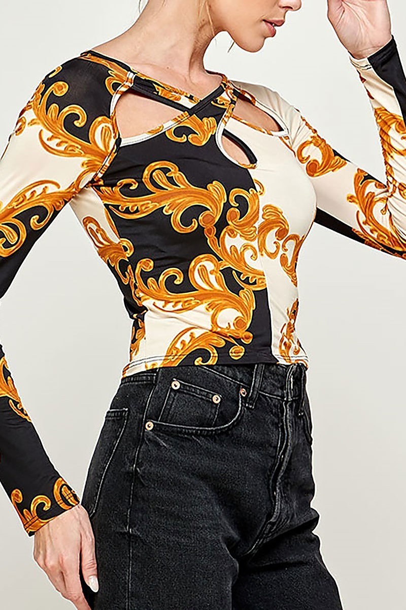 Cutout detail paisley print top (EF2905)