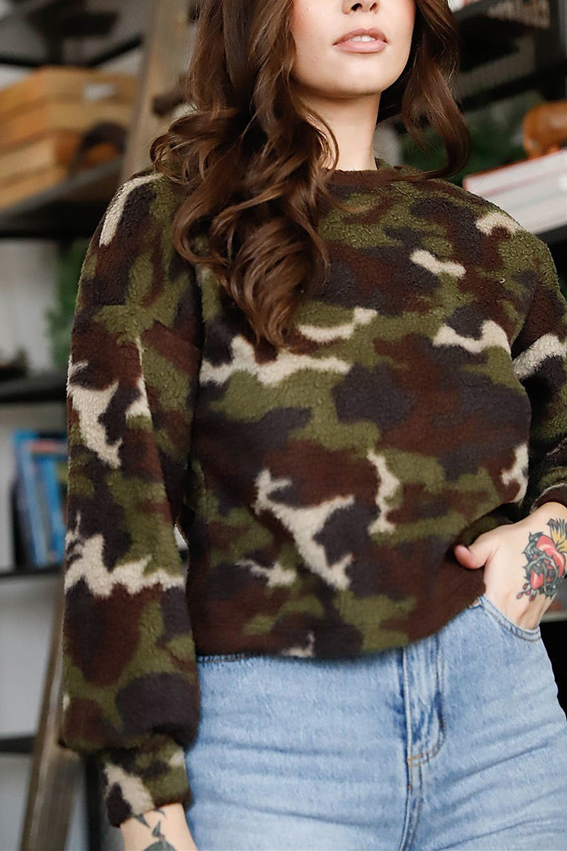 Camo sherpa crew neck sweaeter (TDG9063)