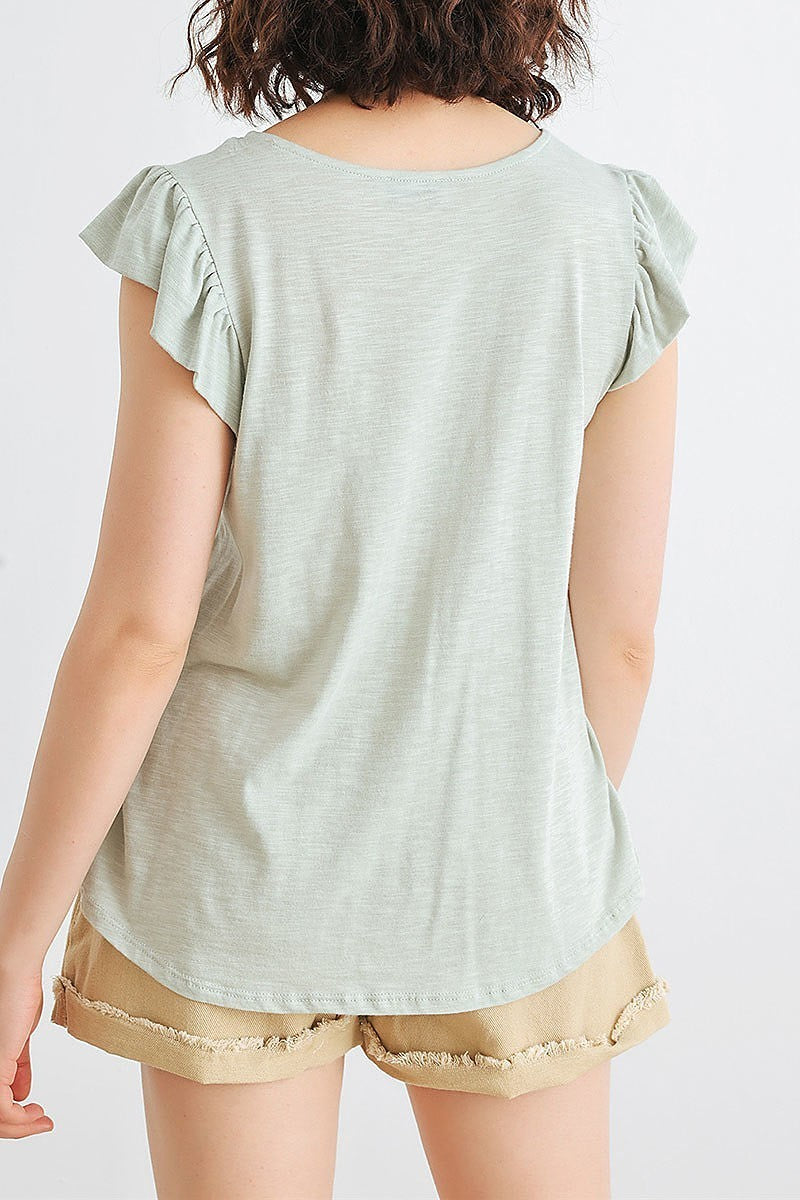 Cotton blend short sleeve round neck top (TED1938)