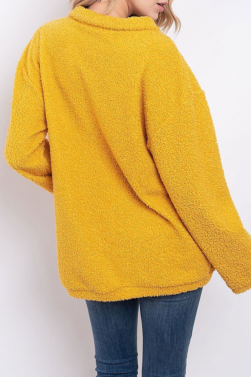 Zipper neck sherpa sweater with pocket (DGS4897)