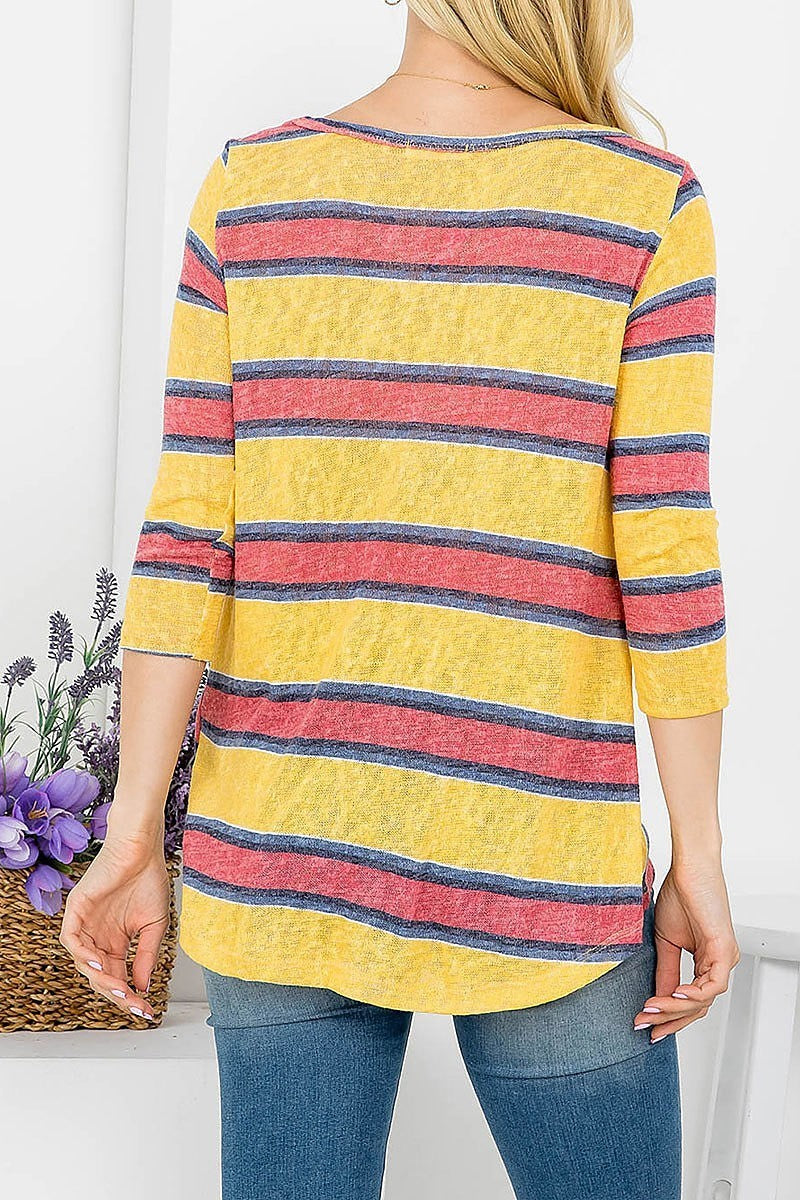 Boat neck twist hem stripe top (EF4144)