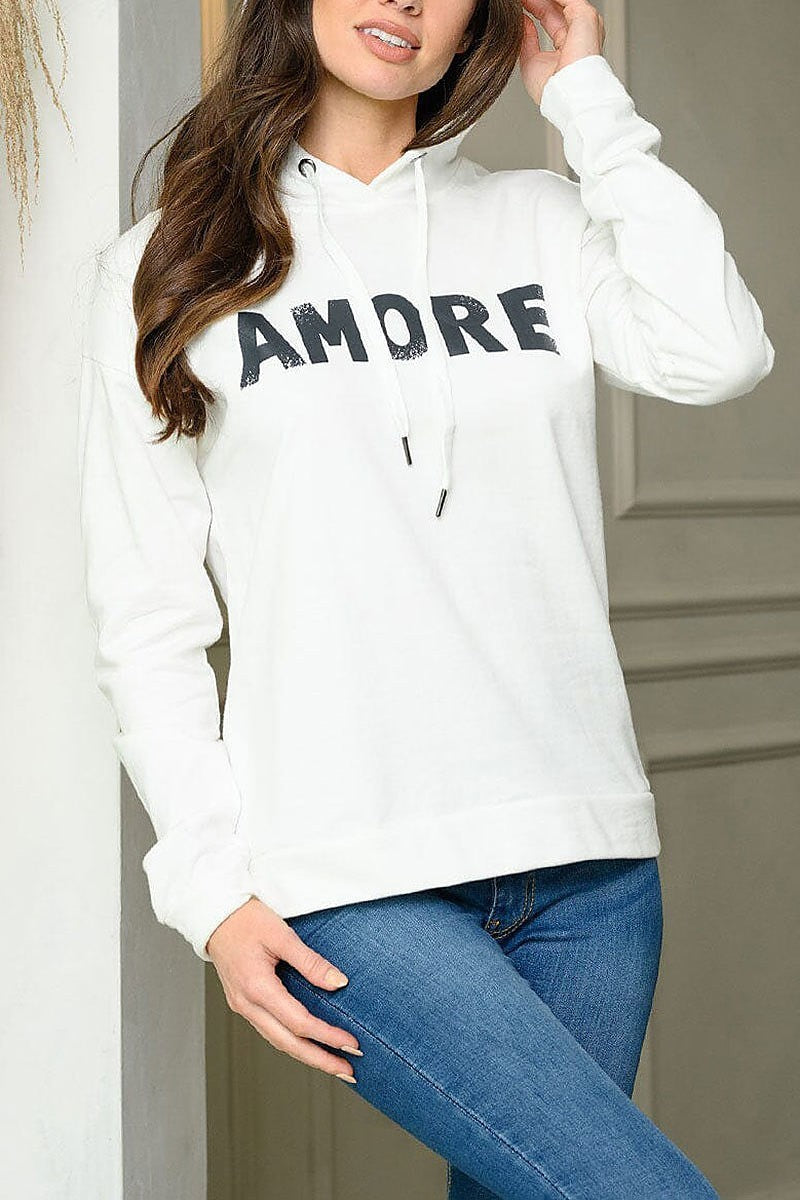 Long sleeve graphic print hooded pull over sweater (EDWT9040)