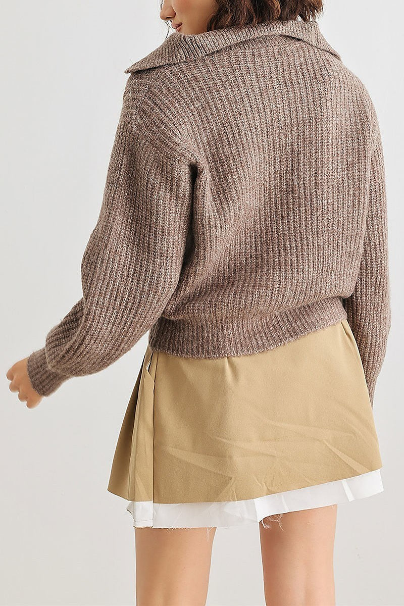 Wool knit button up neck crop sweater (TED2026)