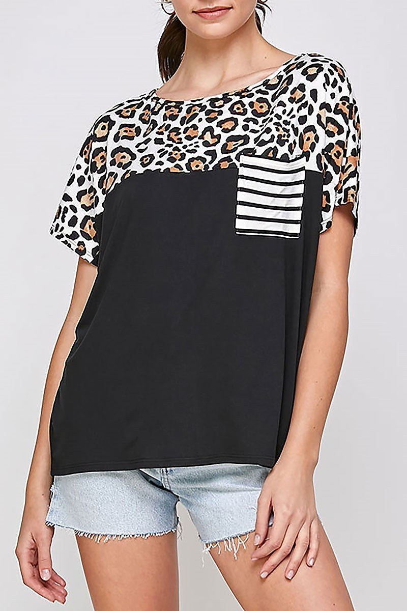 Animal stripe print color block top (ED9563-4-RA1)