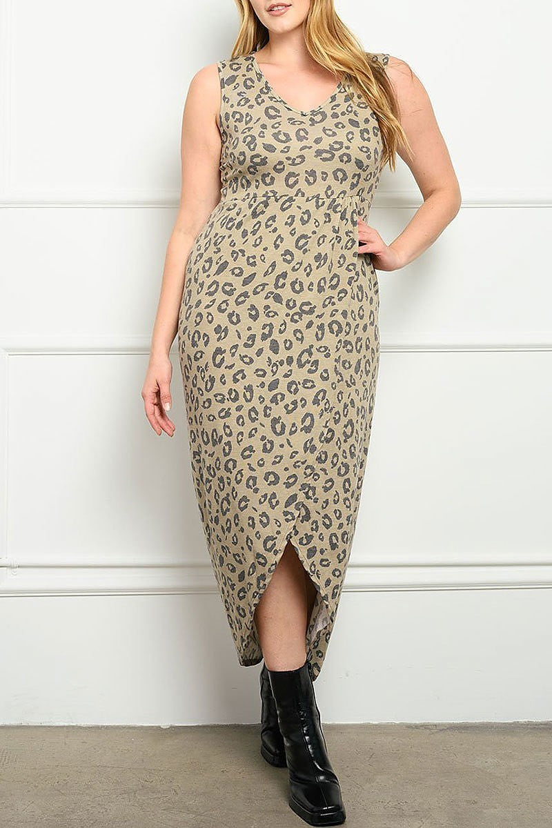 Animal print hi lo wrap maxi dress (EDWT3460)