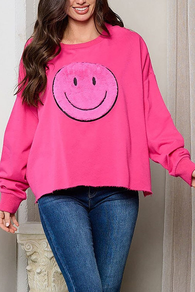 Long sleeve fuzzy graphic detailed sweater (EFWT1313)