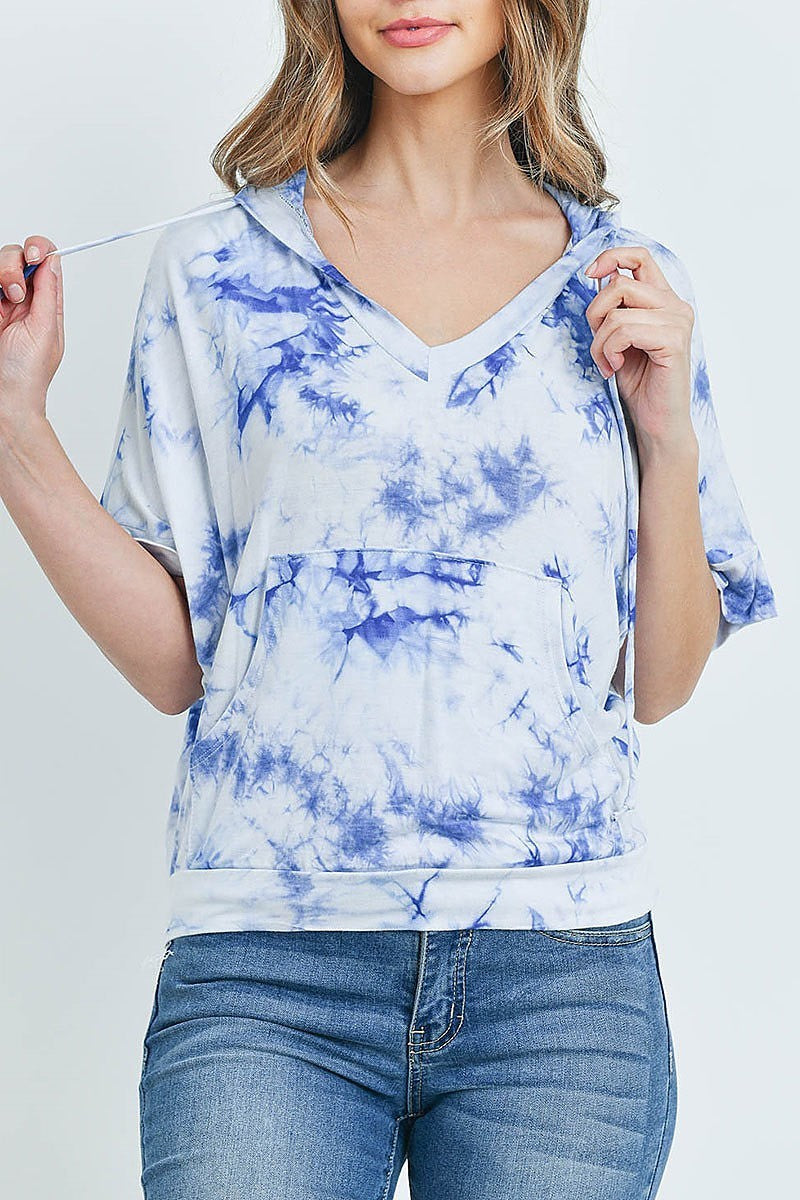 Tie dye pocket detail loose fit hoodie top (ED8619)