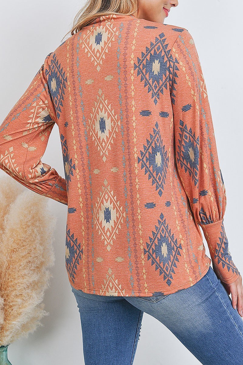 Dolman sleeve high neck printed top (EF2666)