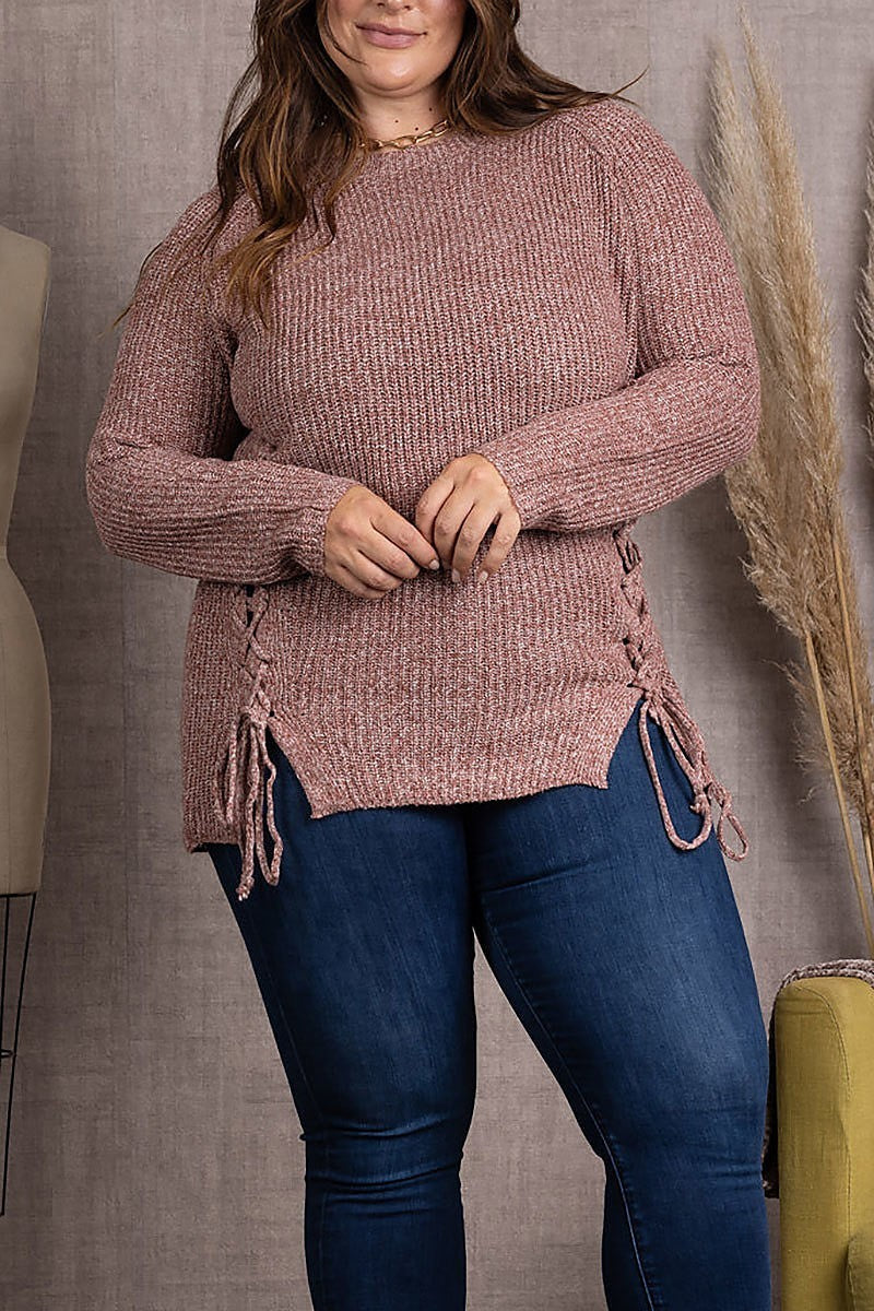 Soft knit crisscross plus size sweater (EDSW3671)