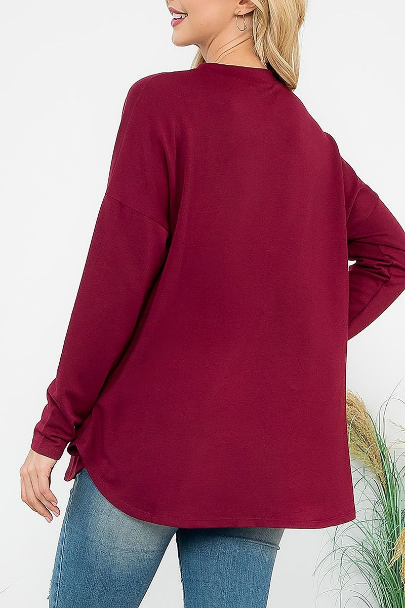 Long sleeve french terry rounded hem top (EF6920)