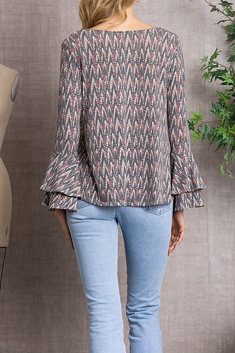 Printed bell long sleeves knit top (EDSW3374)