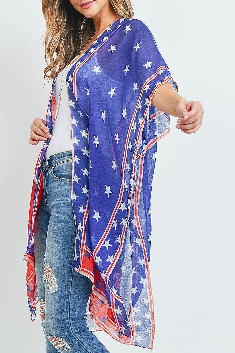 Star trim american flag kimono (ED9324)