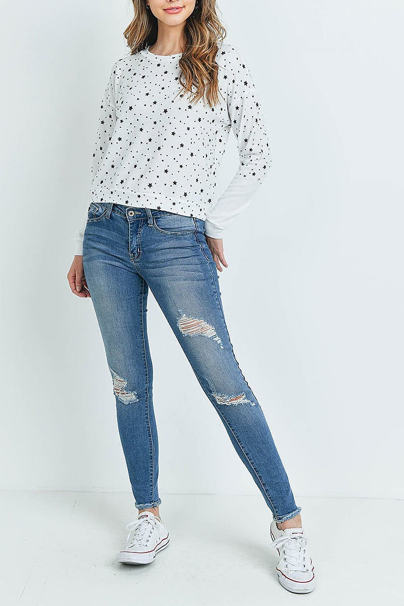 Star print long sleeve top (ED8599-1)