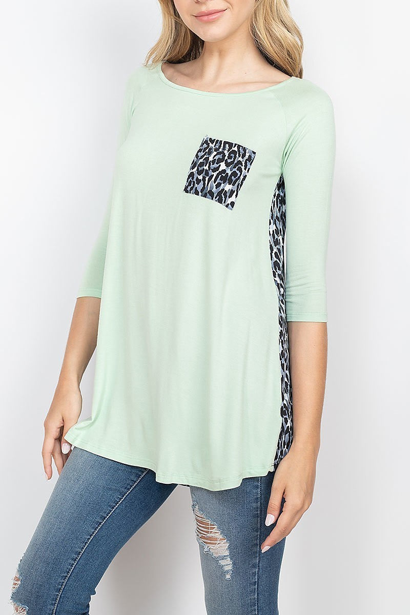 Animal print pocket color block top (EF1804)