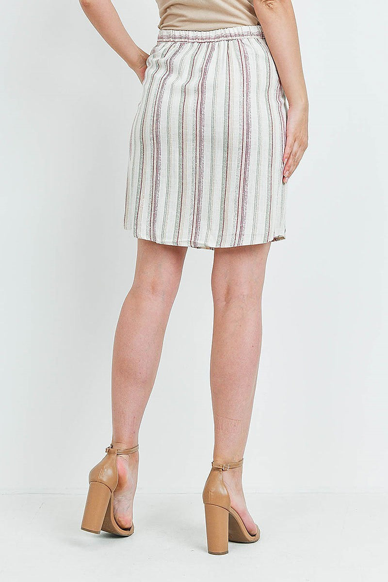 Button front pocket detail stripe pencil skirt (DGB3098)