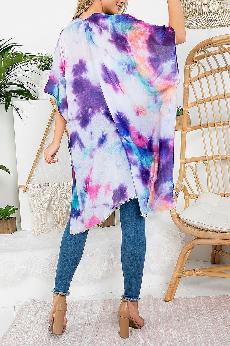 Tie dye pastel bohemiian open front kimono (EF3251)