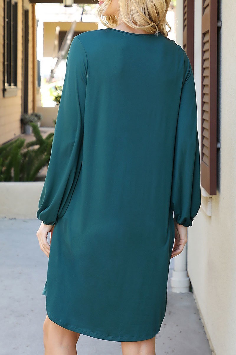 Solid v-neck tunnel long sleeve dress (DED8912)