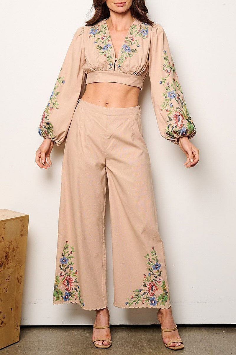 Crop top & palazzo pants embroidery detailed (EFWT9343)