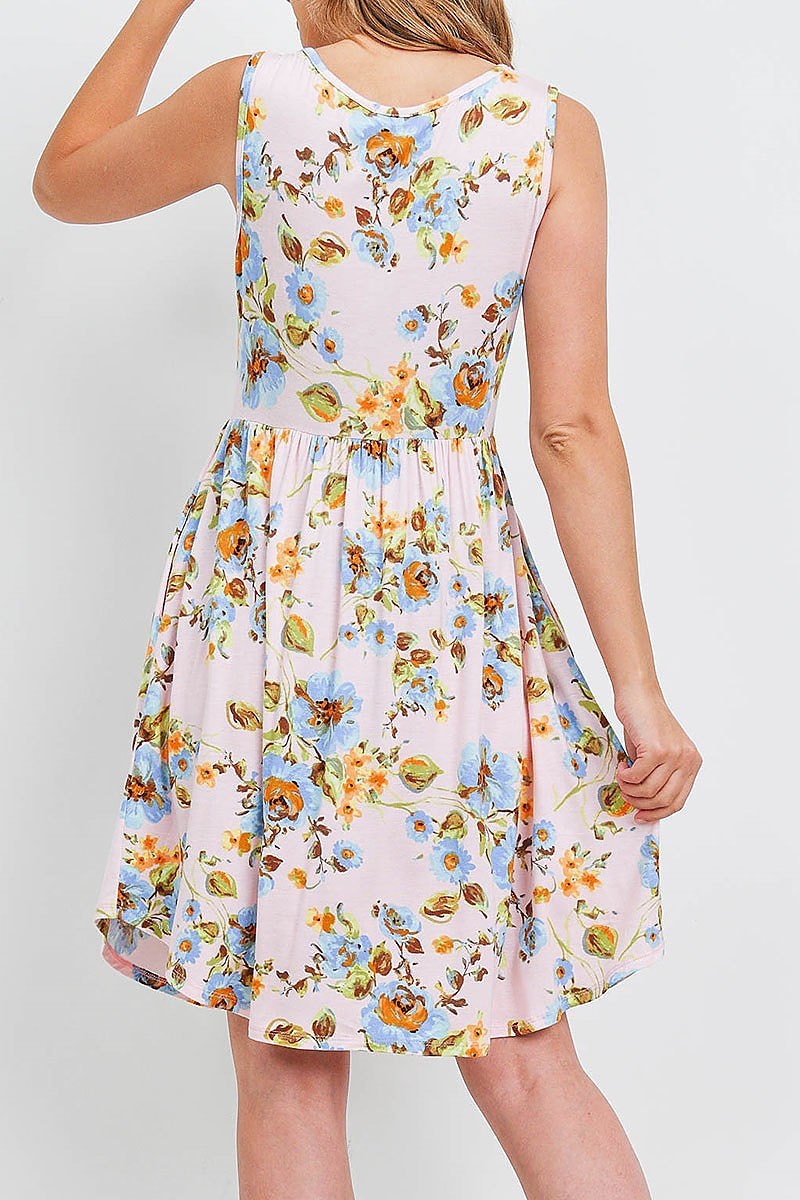 Sleeveless floral round hem dress (DED6537)