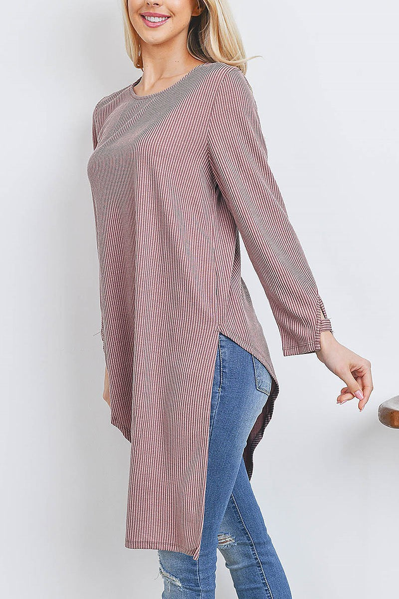 Cutout detail long tunic stipe top (EF2646)