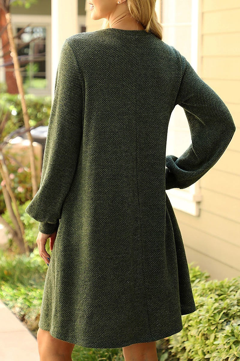 Long puff sleeve jacquard knit dress (DED8806)