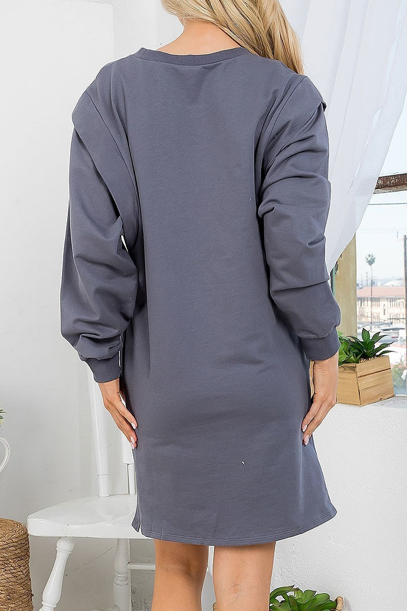 Pocket detail long sleeve tunic dress (DED7331)